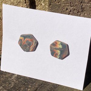 Ceramic Rainbow Swirl Hexagon Studs